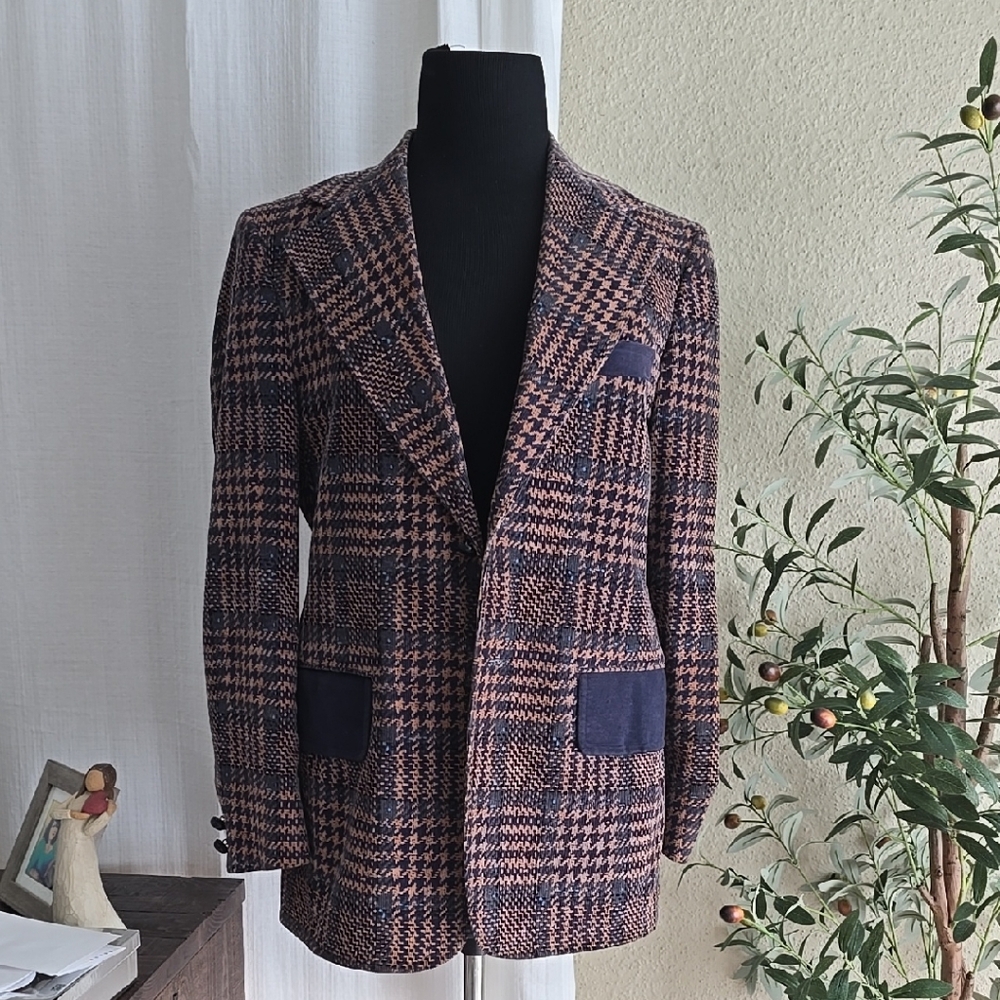Men's Classic Houndstooth Blazer - Navy and Brown